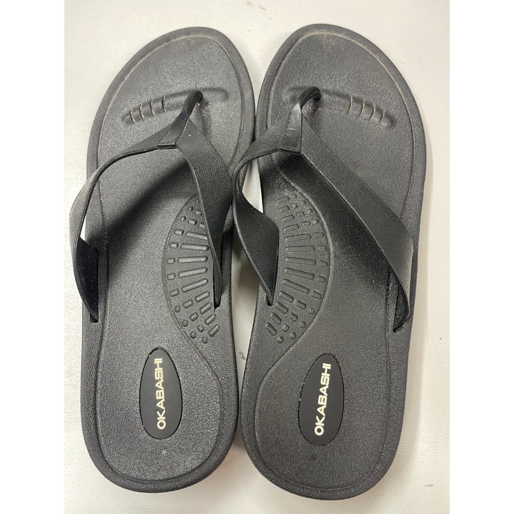 Okabashi Womens Indigo Flip Flop Sandals Black Sz L 8-9 Arch Support Made in USA
